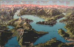 11736560 Vierwaldstaettersee SZ Panoramakarte See Alpen Brunnen - Autres & Non Classés