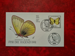 LETTRE FDC ALLEMAGNE BONN FUR DIE JUGEND PAPILLON  HOCHMOOR GELBLING 1991 - Storia Postale