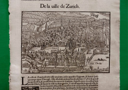 ST-CH ZÜRICH La Ville De Zürich 1574~ Sebastian Munster Cosmographie Universelle - Prenten & Gravure
