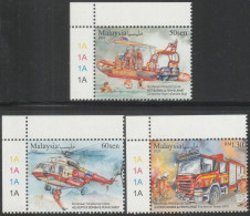 Malaysia 2024-4 Rescue Vehicle MNH (plate) Firefighting Transport Boat Helicopter Fire Engine Truck - Malasia (1964-...)