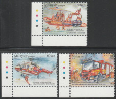 Malaysia 2024-4 Rescue Vehicle MNH (margin) Firefighting Transport Boat Helicopter Fire Engine Truck - Maleisië (1964-...)