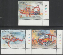 Malaysia 2024-4 Rescue Vehicle MNH (plate) Firefighting Transport Boat Helicopter Fire Engine Truck - Maleisië (1964-...)