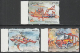 Malaysia 2024-4 Rescue Vehicle MNH (margin) Firefighting Transport Boat Helicopter Fire Engine Truck - Malesia (1964-...)