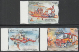 Malaysia 2024-4 Rescue Vehicle MNH (margin) Firefighting Transport Boat Helicopter Fire Engine Truck - Malaysia (1964-...)