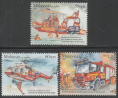 Malaysia 2024-4 Rescue Vehicle MNH Firefighting Transport Boat Helicopter Fire Engine Truck - Maleisië (1964-...)