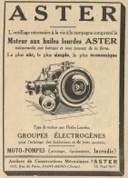 Moteur Aux Huiles Lourdes ASTER - Pubblicità 1929 - Advertising - Advertising