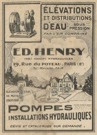 Elèvations Et Distributions D'eau ED HENRY - Pubblicità 1923 - Advertising - Advertising