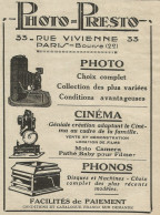 PHOTO PRESTO - Photo - Cinèma - Phonos - Pubblicità 1929 - Advertising - Publicidad