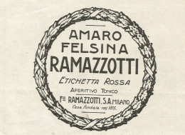 Amaro Felsina Ramazzotti Etichetta Rossa - Pubblicità 1932 - Advertising - Pubblicitari