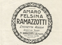 Amaro Felsina Ramazzotti Etichetta Rossa - Pubblicità 1932 - Advertising - Advertising