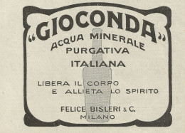 GIOCONDA Acqua Minerale Purgativa Italiana - Pubblicità 1925 - Advertising - Pubblicitari