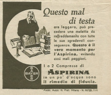 ASPIRINA Questo Mal Di Testa - Pubblicità 1938 - Advertising - Publicidad