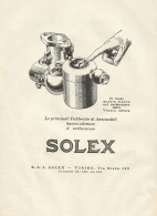 Carburatore SOLEX - Pubblicità 1930 - Advertising - Publicidad