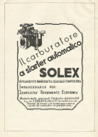 Carburatore A Starter Automatico SOLEX - Pubblicità 1933 - Advertising - Publicidad