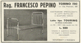 Letti Metallici Rag. Francesco Pepino - Pubblicità 1930 - Advertising - Reclame