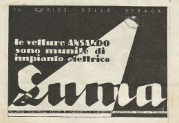 Impianti Elettrici Per Auto SUMA - Pubblicità 1927 - Advertising - Publicités