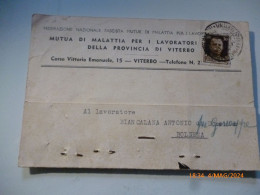 Cartolina Postale Viaggiata "MUTUA DI MALATTIA PER I LAVORATORI DELLA PROVINCIA DI VITERBO"  1938 - Marcofilía