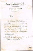 Invitation à La Distribution Des Prix De L'Ecole Chrétienne D'Albi Du 13 Septembre 1842 - Non Classés