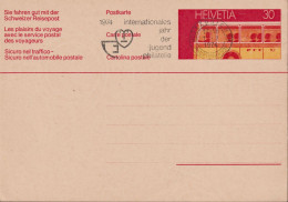 1973-74, Postkarte 203y 30 Cts Linker Rand Durchstochen ⵙ ZÜRICH 23, Flagge: Internationales Jahr Der Jugend Philatelie - Ganzsachen