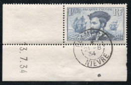 N° 297 Oblitéré Du 21 Aout 1934 Sur Coin Daté. Cachet Central TTB - Gebraucht