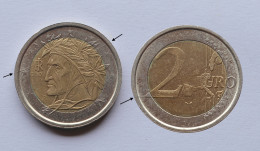 ERRORE EURO !! ITALIA 2 € 2002 LINEE DI METALLO IN RILIEVO  !!! 6 - Variétés Et Curiosités