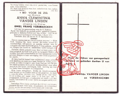 DP Anna Clementina Vander Linden 42j. ° Hellestraat Stekene 1909 † 1951 X Emiel Verbraecken - Imágenes Religiosas