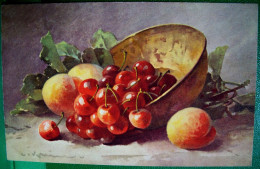 Cpa ILLUSTRATEUR  C KLEIN NATURE MORTE  FRUITS , CERISES Et ABRICOTS , BASSINE CUIVRE CHERRIES AND APRICOTS A/s OLD PC - Klein, Catharina