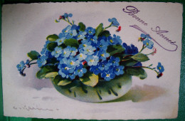 CPA .FLEURS BOUQUET DE MYOSOTIS ILLUSTRATEUR  . 1927 . FLOWERS FORGET ME NOT   OLD PC A/S .  C. KLEIN - Klein, Catharina