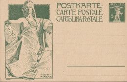 1909, Ganzsache Einweihung Des Weltpostdenkmals In Bern ** Zum: 48 5 Cts. Tell Knabe Grün Auf Gelblichem Karton - Ganzsachen