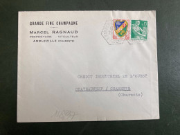 LETTRE FINE CHAMPAGNE TP PAYSANNE 0,10 + ALGER 15F OBL. HEXAGONALE Tiretée 26-10 1960 BARBEZIEUX CP N°? CHARENTE (16) - Manual Postmarks