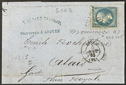 Lettre 22 LGC 97 Anduze Gard (29) Indice 4 (Banque Bérard Sauvajol) à Alais 05.08.1863 France – 9bleu - 1849-1876: Klassik