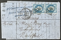 Lettre 22 Paire LGC 2336 Metz Moselle (55) Indice 1 à Rochefort-sur-mer Ambulants Paris Bordeaux 16.12.1866 France 8ciel - 1849-1876: Classic Period