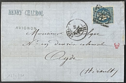 Lettre 46B A (bleu Foncé) LGC 260 Avignon Vaucluse (86) Indice 1 à Agde (côte 70 €) 16.02.1871 France – 9bleu - 1849-1876: Periodo Classico