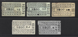 Carris 1950 Lisbon Railway Tickets. 5 Tickets Various Colors 2$50, 3$00, 5$00. Carris 1950 Lissabon-Bahntickets. 5 Ticke - Europa