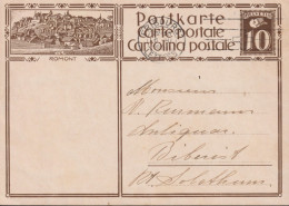 1928, Ganzsache Postkarte Wz L, Zum: 119-013 10 Cts. Braun ROMONT ⵙ FRIBOURG LETTRES - Ganzsachen