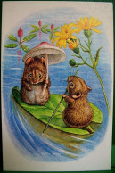 CPA ILLUSTRATEUR Mulots Humanisés, SOURIS NAVIGUANT SUR UNE FEUILLE. DRESSED MOUSE MICE ON THE LAKE   A/s RACEY HELPS - Animales Vestidos