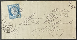 Lettre 60A LGC 4518 Bligny Aube (9) RARE Indice 11 Rural C = Champignol à Bar-sur-Aube 04.06.1875 France – 8ciel - 1849-1876: Periodo Classico