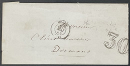 Lettre Meaux Seine-et-Marne (73) Indice 2 à Dormans Marne (49) Taxe 30, 22.05.1864 France – 9bleu - 1849-1876: Klassieke Periode