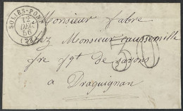 Lettre Sollies-Pont Var (78) Indice 4 à Draguignan Taxe 30, 12.12.1856 France – 9bleu - 1849-1876: Klassik