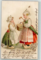 39167507 - Kinder Mit Holzschuhe Tracht Regenschirm Lithographie  AK - Sonstige & Ohne Zuordnung