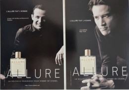 2 Cartes Postales - Allure Homme (parfum - Cosmétique) Chanel (joueur De Hockey Prof. Québec - Journaliste. New York) - Publicité