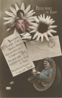 Surrealisme Montage La Poste Du Front Guerre 1914 Homme Dans Casque Femme Dans Fleur Tresor Postes - Postal Services