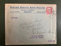 LETTRE STATION SERVICE AUTO VULCAN MARCEL LERNER TP M DE GANDON 3F50 OBL.21-6 47 BESANCON CHAPRAIS DOUBS (25) - 1921-1960: Periodo Moderno