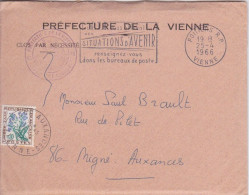 ENVELOPPE DE LA PREFECTURE DE LA VIENNE - TIMBRE TAXE + FLAMME SITUATIONS D'AVENIR BUREAUX DE POSTE - CACHET R.P. - 1961-....