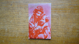 Ancienne Carte , Silhouette Ou Portrait D'une Jeune Femme Et Sa Fille - Silueta