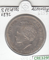 CRE3295 MONEDA ESPAÑA ALFONSO XIII 5 PESETAS 1892 MBC - Autres & Non Classés