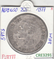 CRE3291 MONEDA ESPAÑA ALFONSO XII 5 PESETAS 1877 DEM PLATA BC - Otros & Sin Clasificación