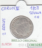 CRE3282 MONEDA ESPAÑA CARLOS IV 2 REALES 1808 SEVILLA BO PLATA MBC - Otros & Sin Clasificación