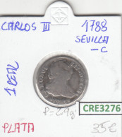 CRE3276 MONEDA ESPAÑA CARLOS III 1 REAL 1788 SEVILLA PLATA BC - Altri & Non Classificati