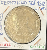 CRE3131 MONEDA ESPAÑA FERNANDO VII 8 REALES 1818 LIMA PLATA MBC - Andere & Zonder Classificatie